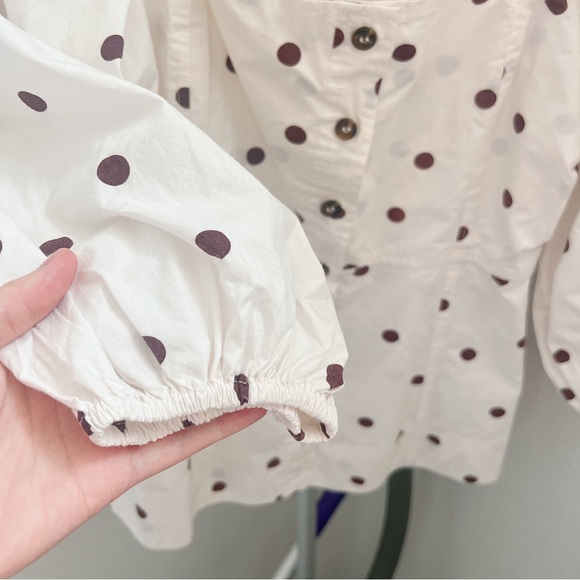 NWT GANNI Polka Dot Puff Sleeve Poplin Top - Picture 6 of 11